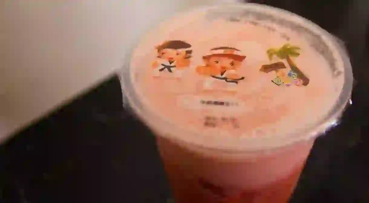 Strawberry Green Tea with Boba