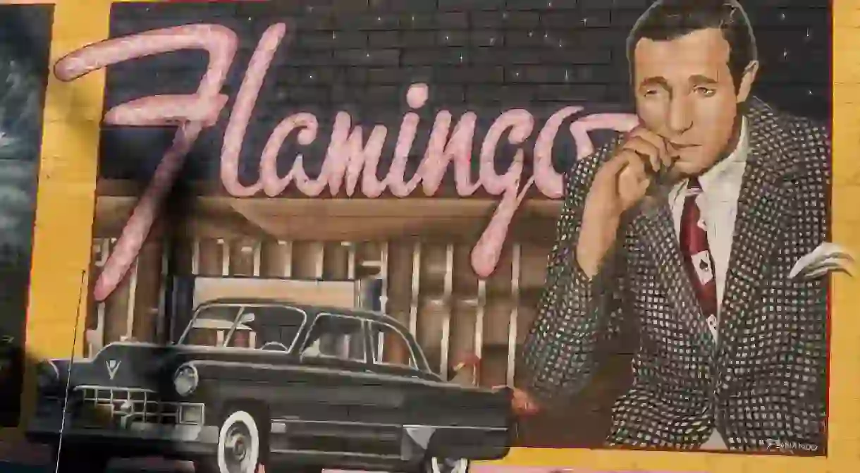 Mural of Bugsy Siegel and the Flamingo Casino in downtown Las Vegas