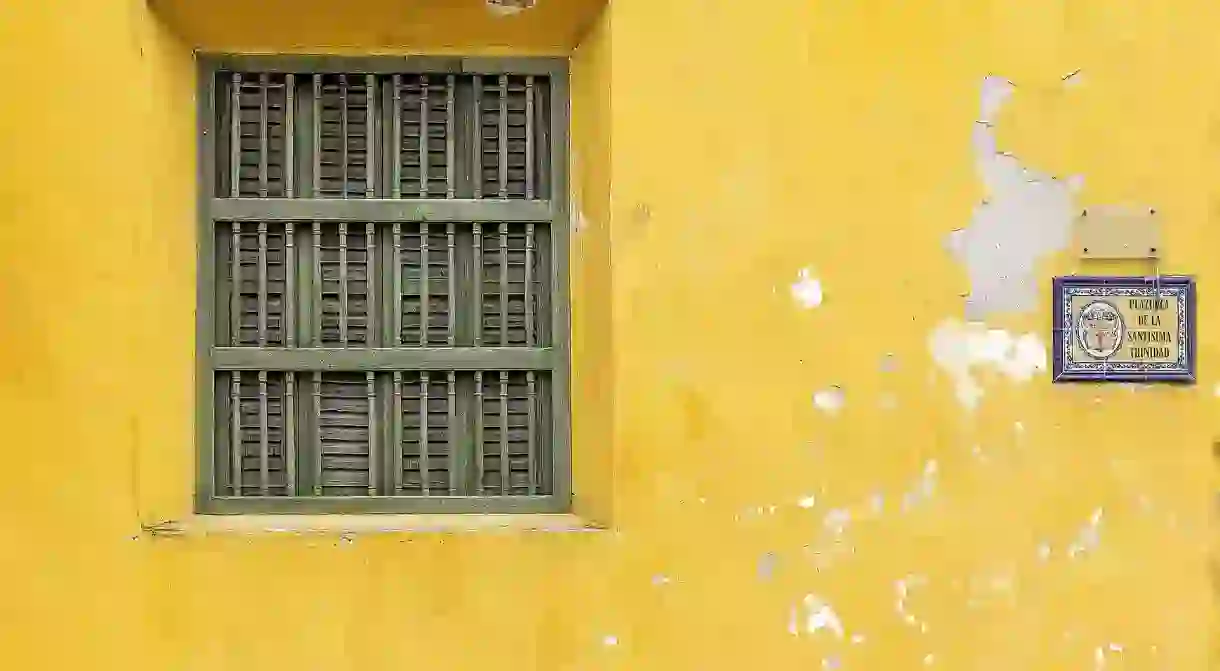 Brightly colored wall in Cartagena