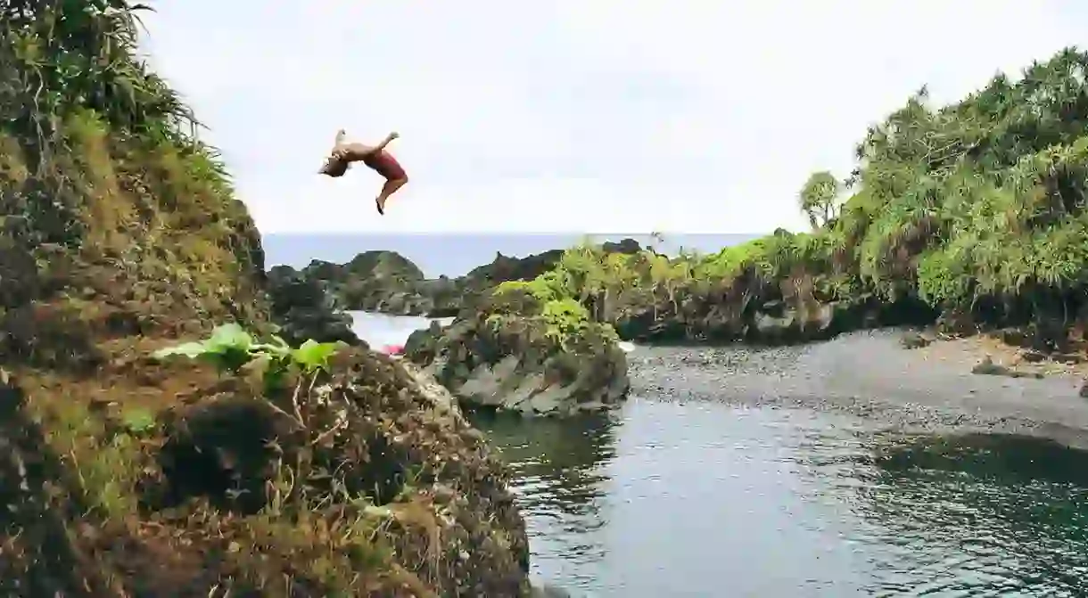 Cliff jumping in Hana, Maui