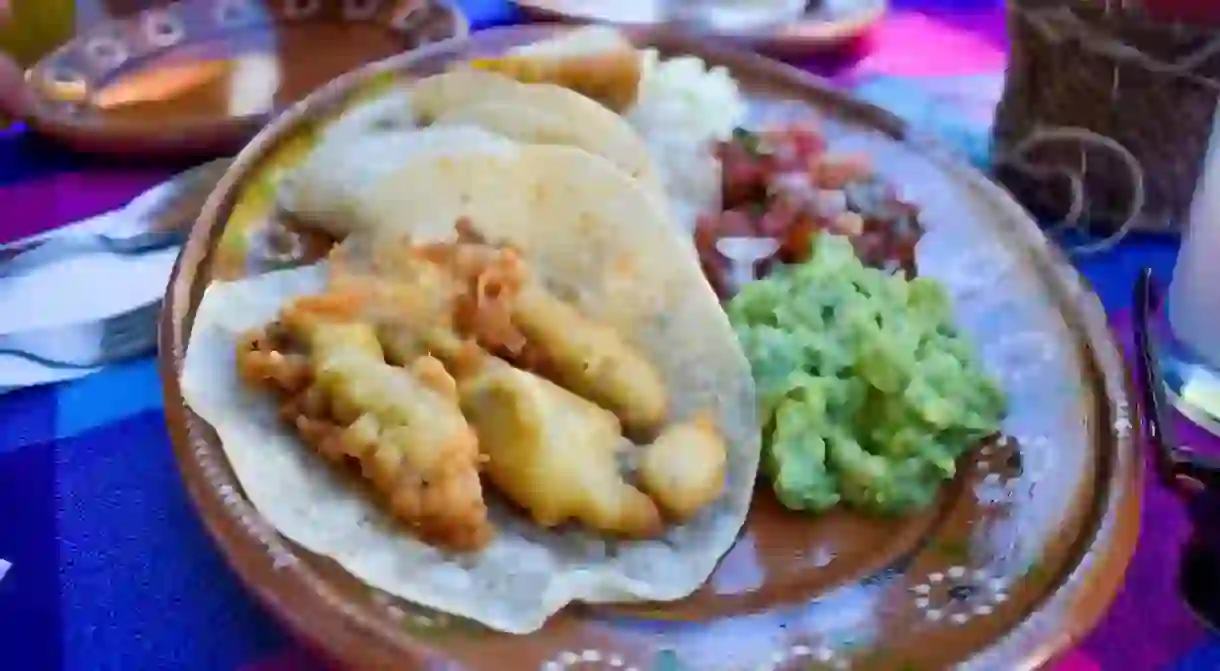 Delicious fish tacos at Claudias Restaurant, Loreto