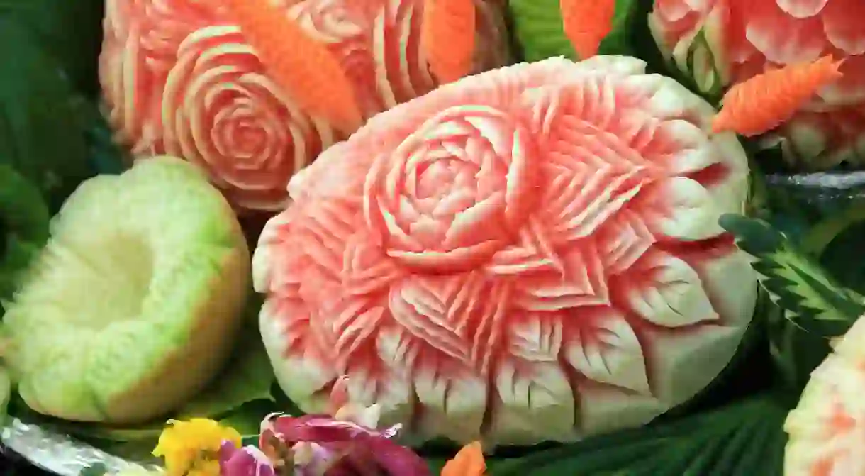 A carved watermelon