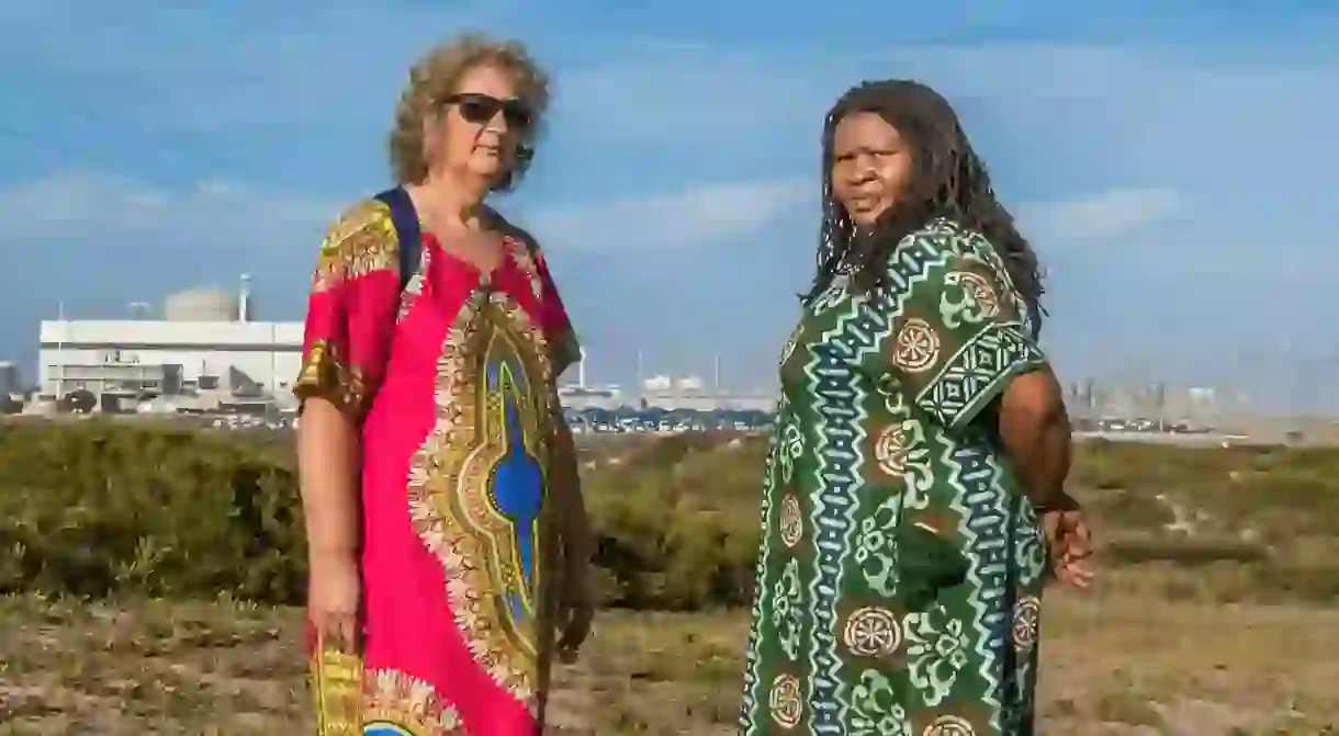 2018 Goldman Environmental Prize winners Liz McDaid and Makoma Lekalakala near the Koeberg nuclear power station