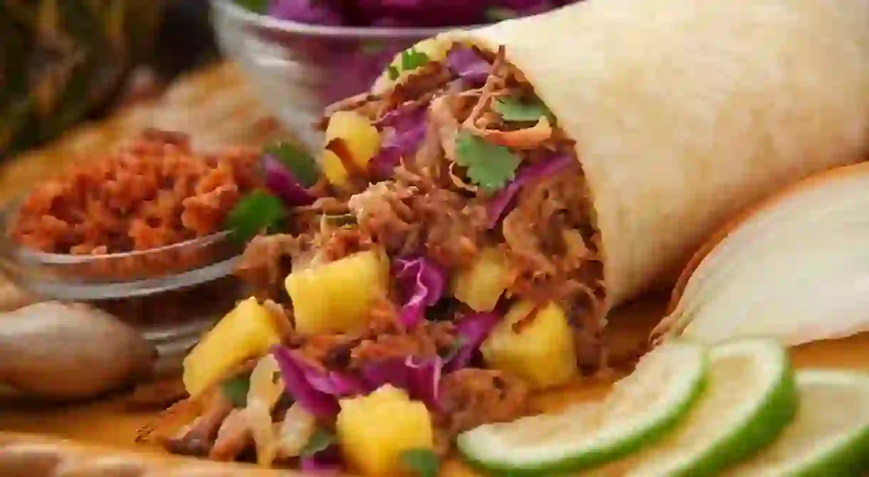 Pineapple and pork burrito