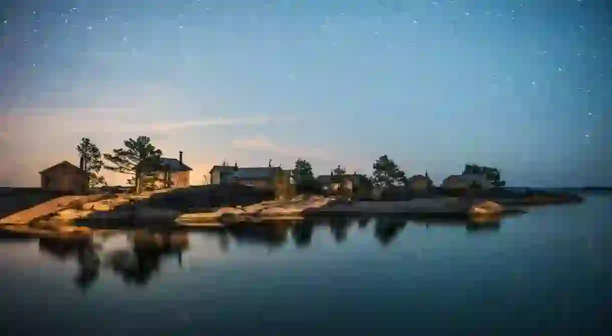 A starry night sky on the Finnish archipelago.