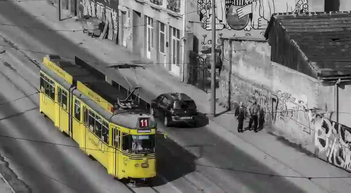 A lonely trolley trundles through Belgrade