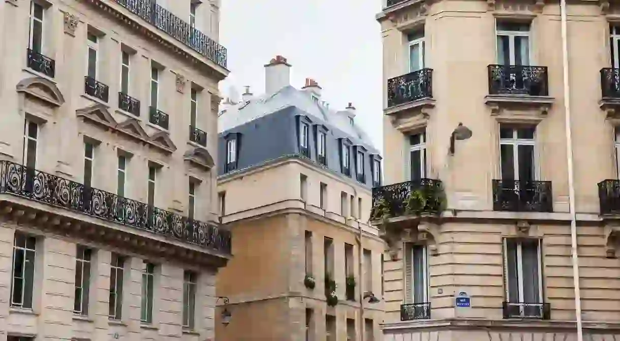 Antique buildings at Danton street in Paris, France