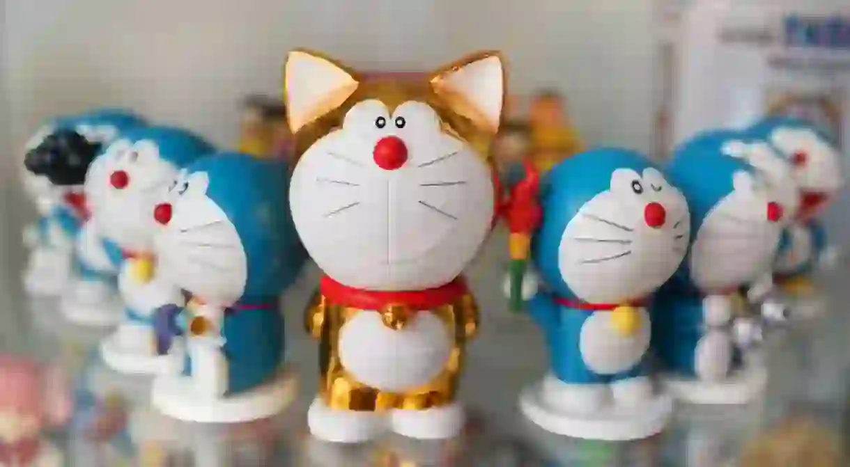 Figures of Doraemon on a store shelf