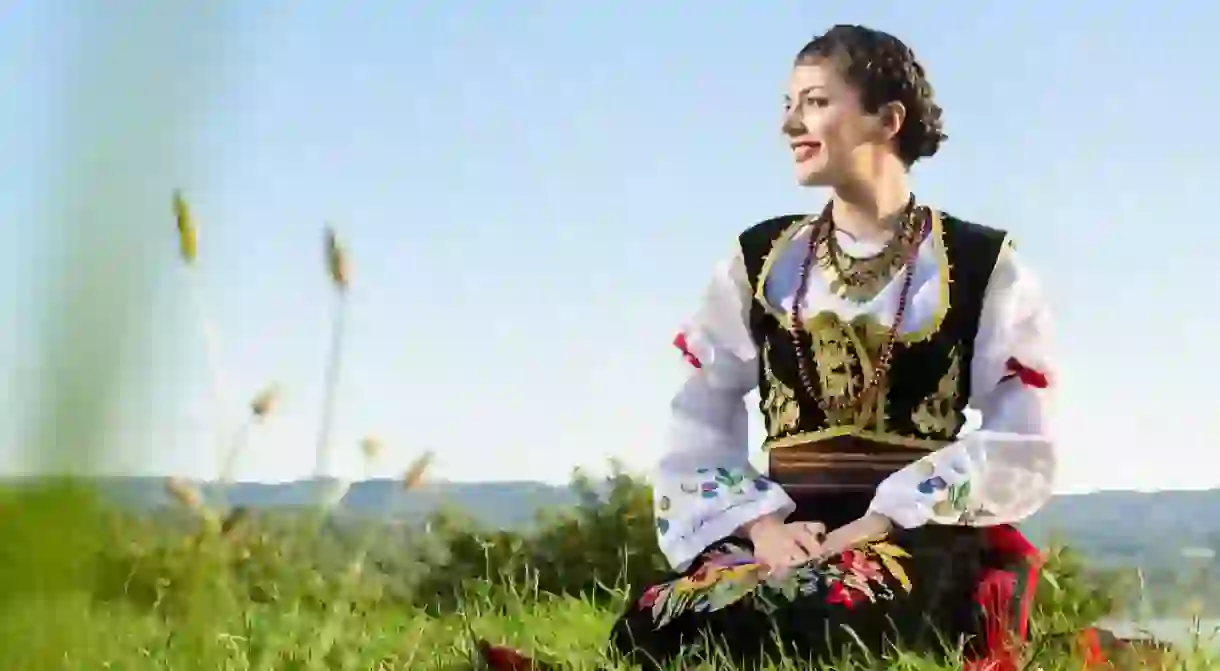 Girl wearing traditional Serbian clothing