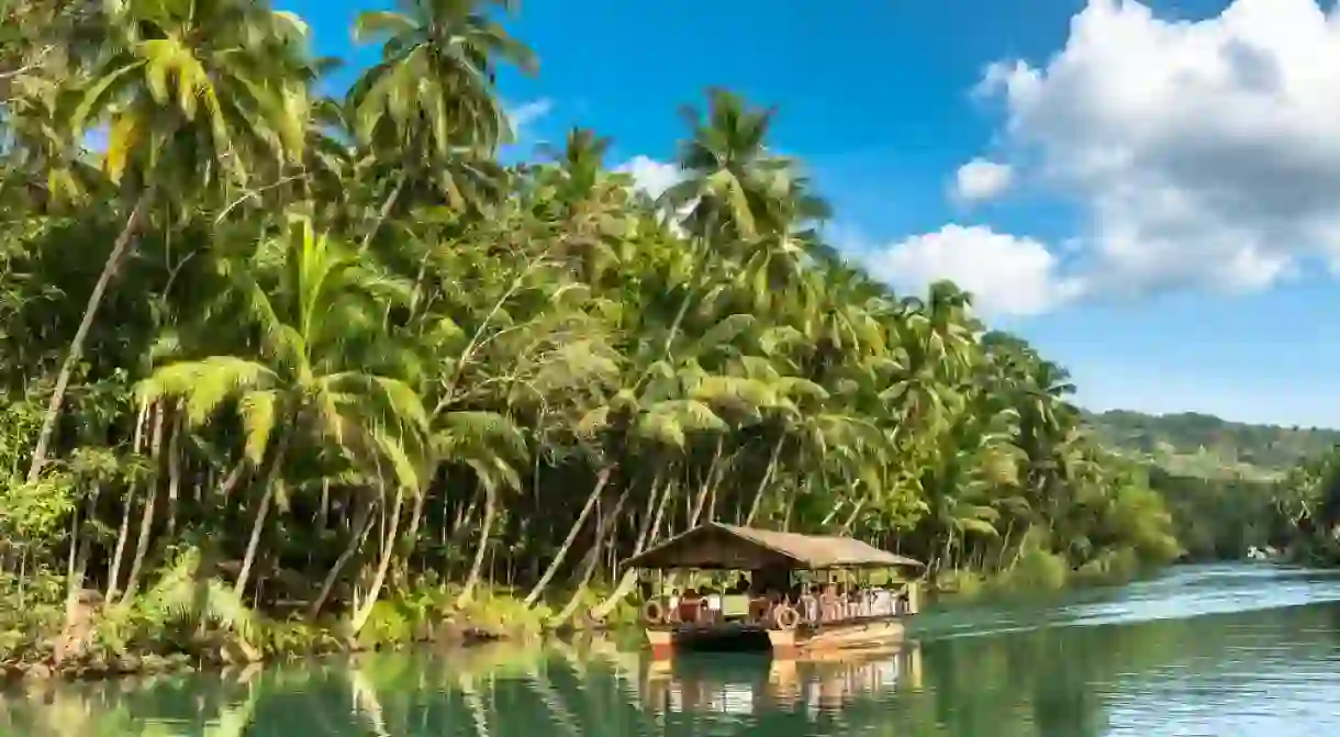 Traditional raft boat, Loboc at Bohol Island, Philippines