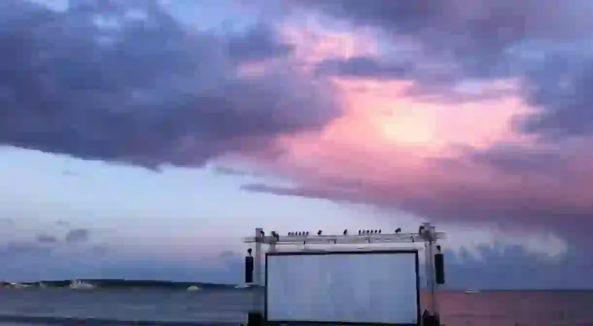 Outdoor cinema on the beach in Cannes, France