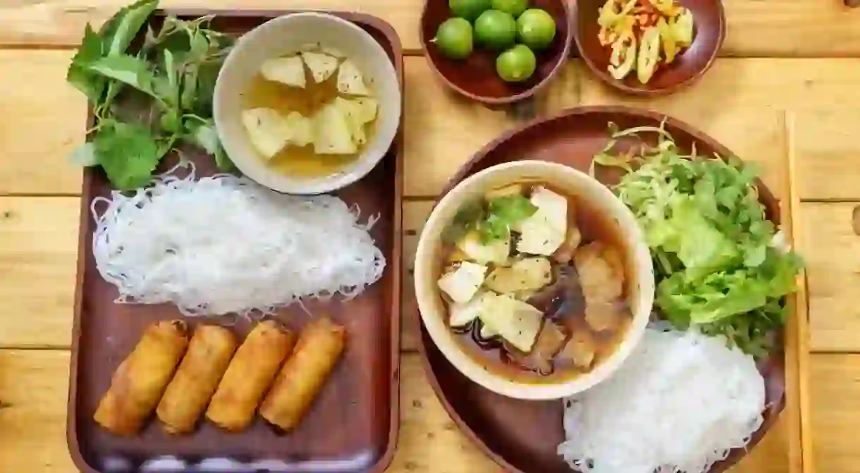 Bun cha, grilled pork rice noodles and herbs