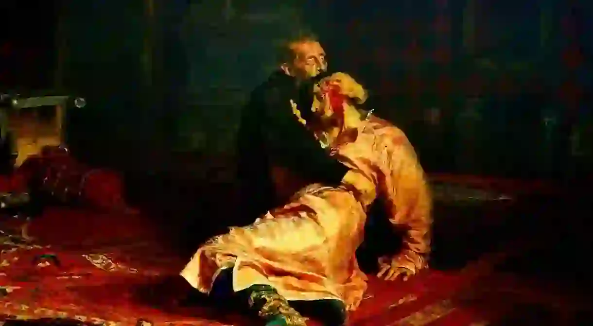 Ivan the Terrible with his son. Painted by I. Repin