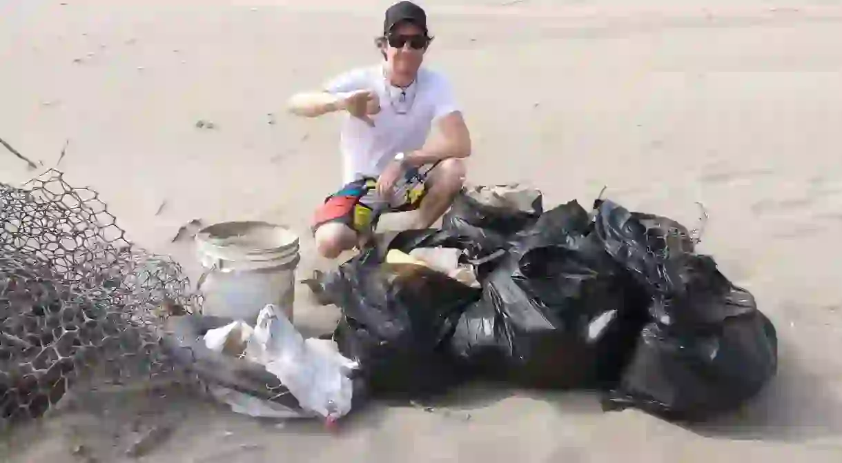 Subs co-founder Andrew Lambie with just a small part of a beach clean-up haul