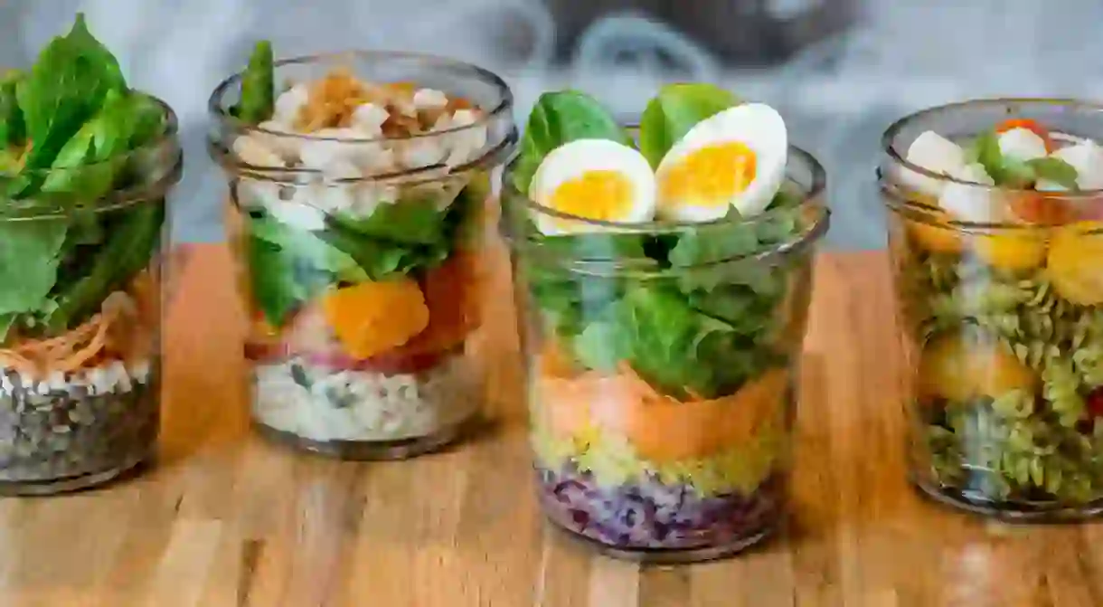 Salads at Ancolie come layered in custom-made glass jars