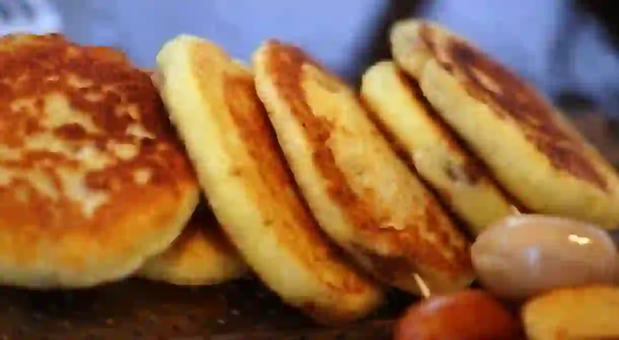 Piping hot hotteok on a market stall in South Korea