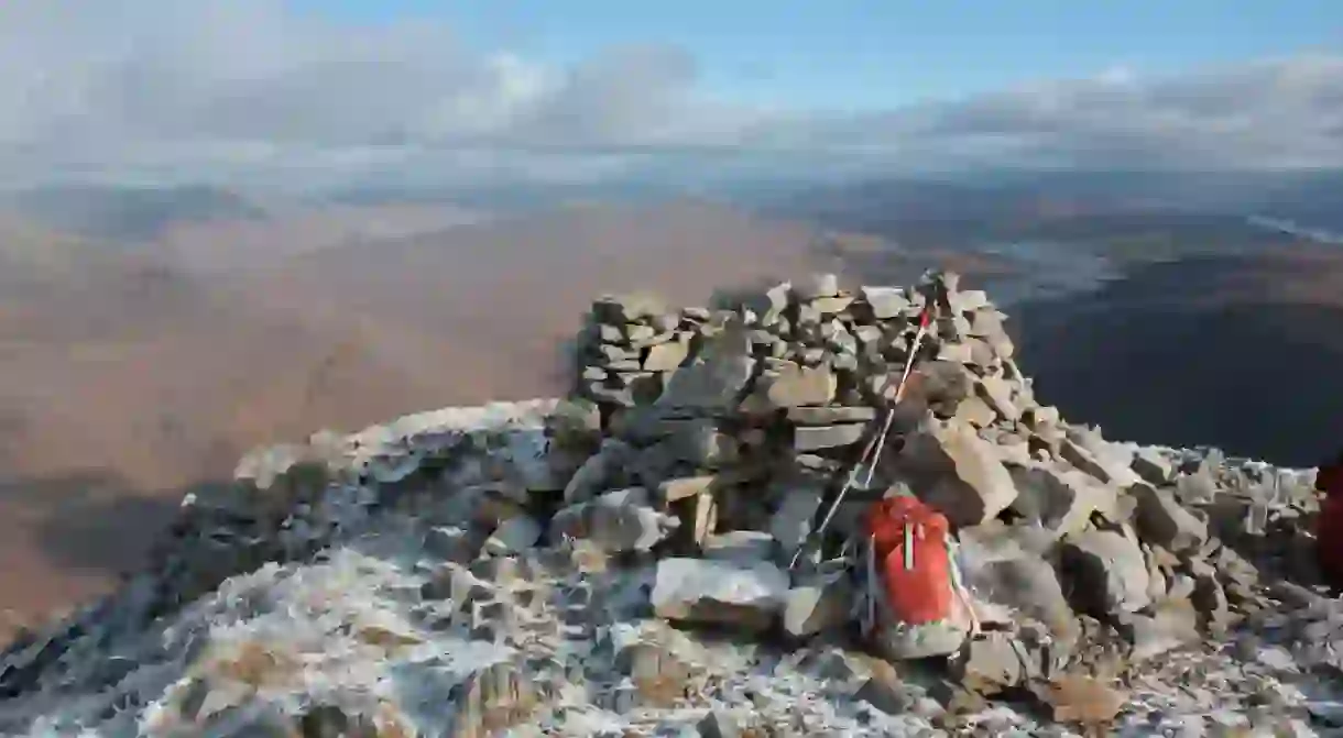 The summit cairn on Spidean Mialach, Scotland