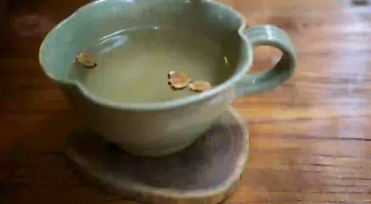 Traditional South Korean tea in a ceramic mug