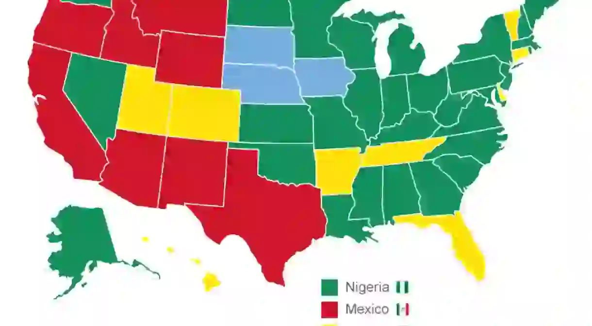 This map shows which nations Americans are tweeting about