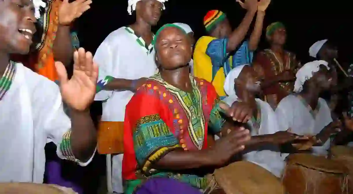 A group of drummers wearing dashiki in Accra, Ghana