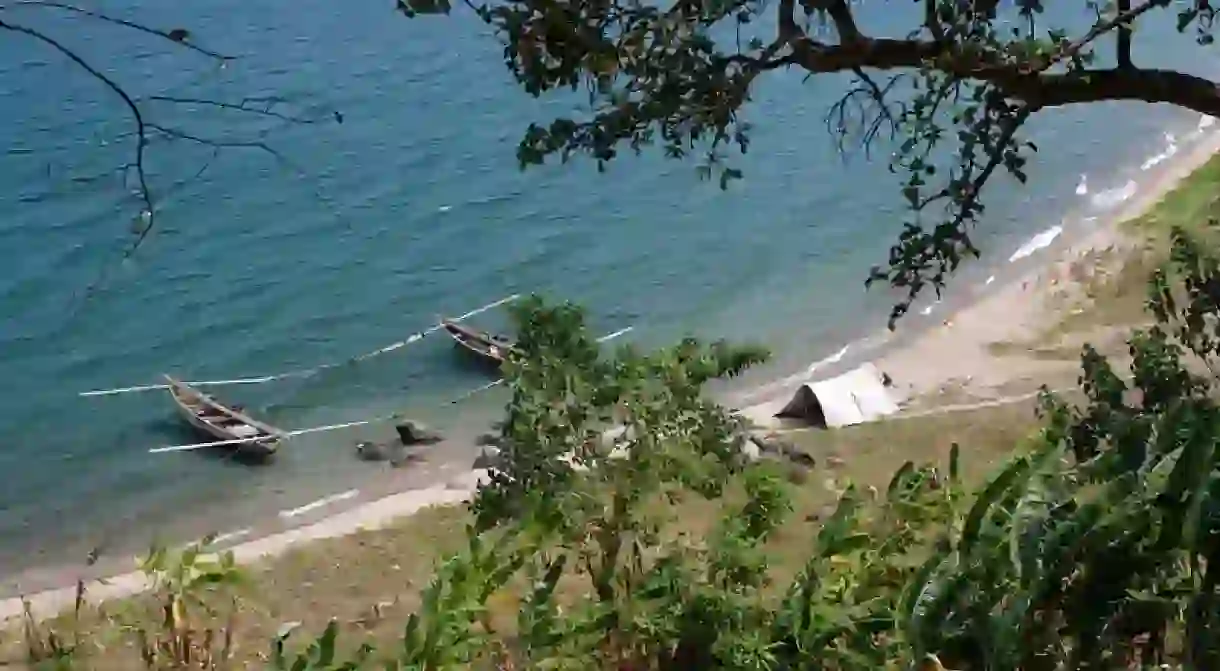 Fishing boats float on Lake Tanganyika, Burundi