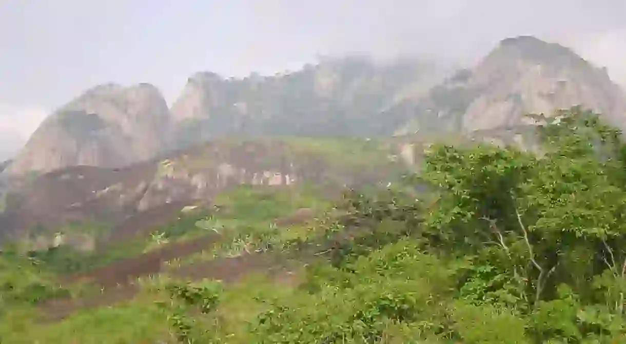 Looking up from the bottom of Idanre Hills in Ondo State, Nigeria