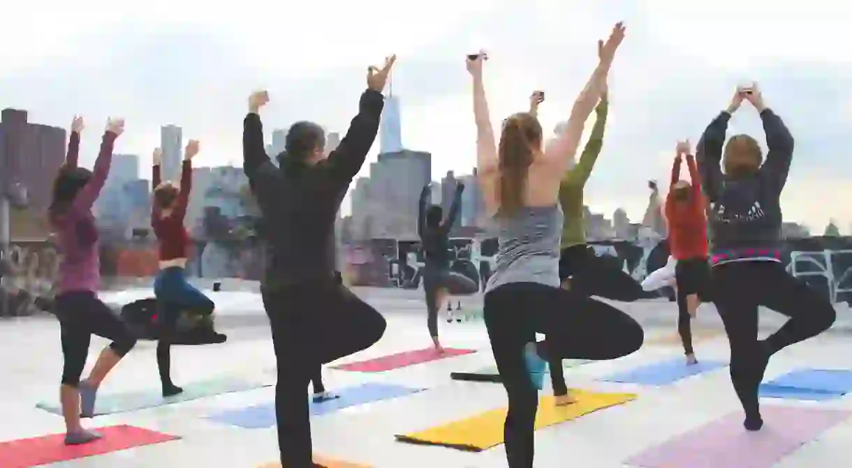 A Drunk Yoga class in full swing