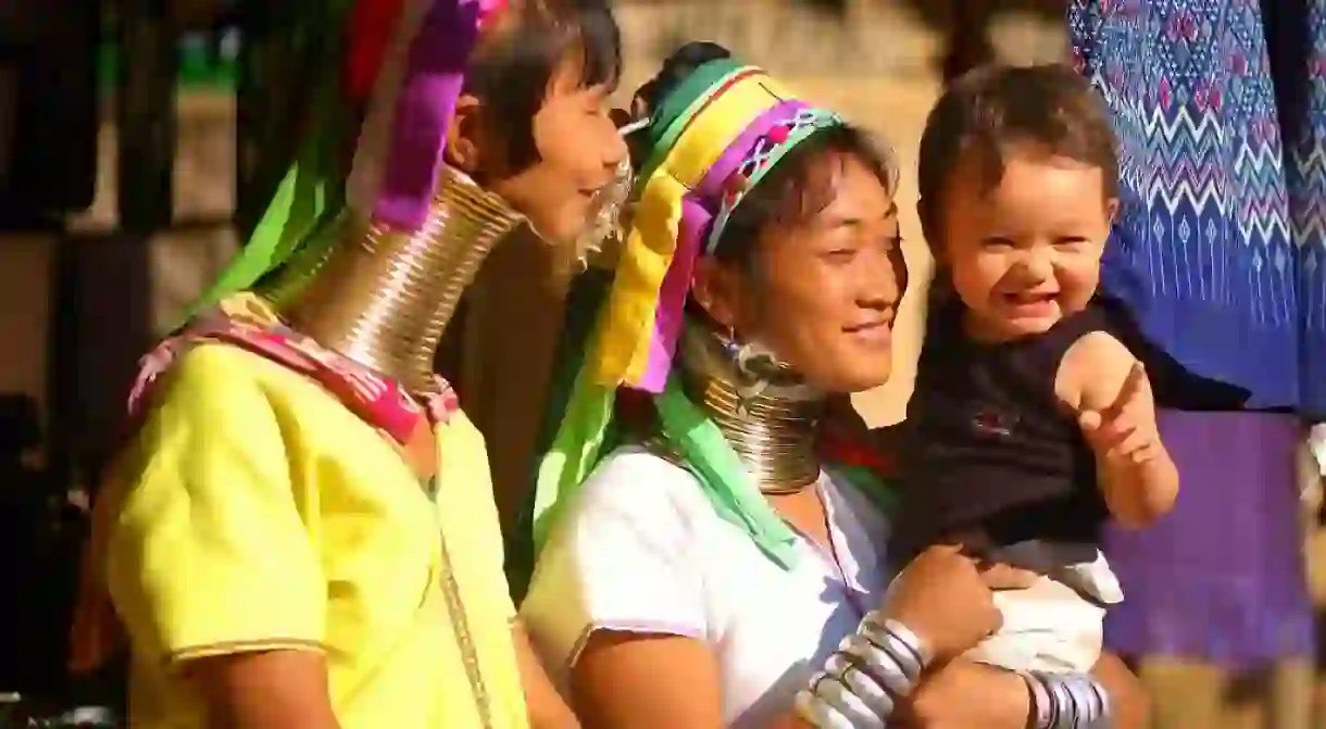 Kayan women in northern Thailand wear brass coils on their necks