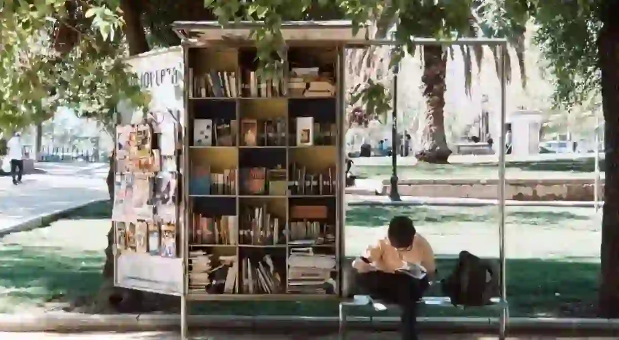 A man reading in Parque Forestal, Santiago de Chile