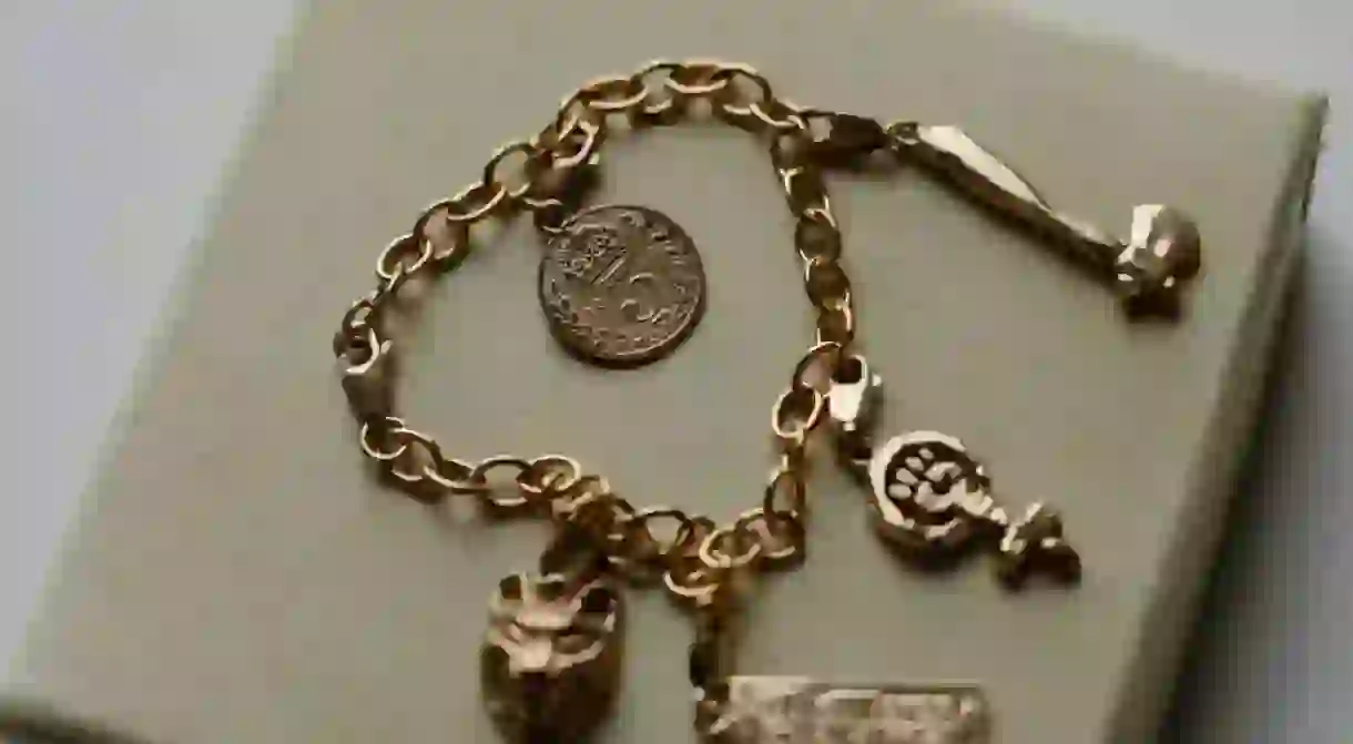 Feminist Charm Bracelet and Charms designed by Ruth Ewan and Joy BC for Glasgow Women’s Library