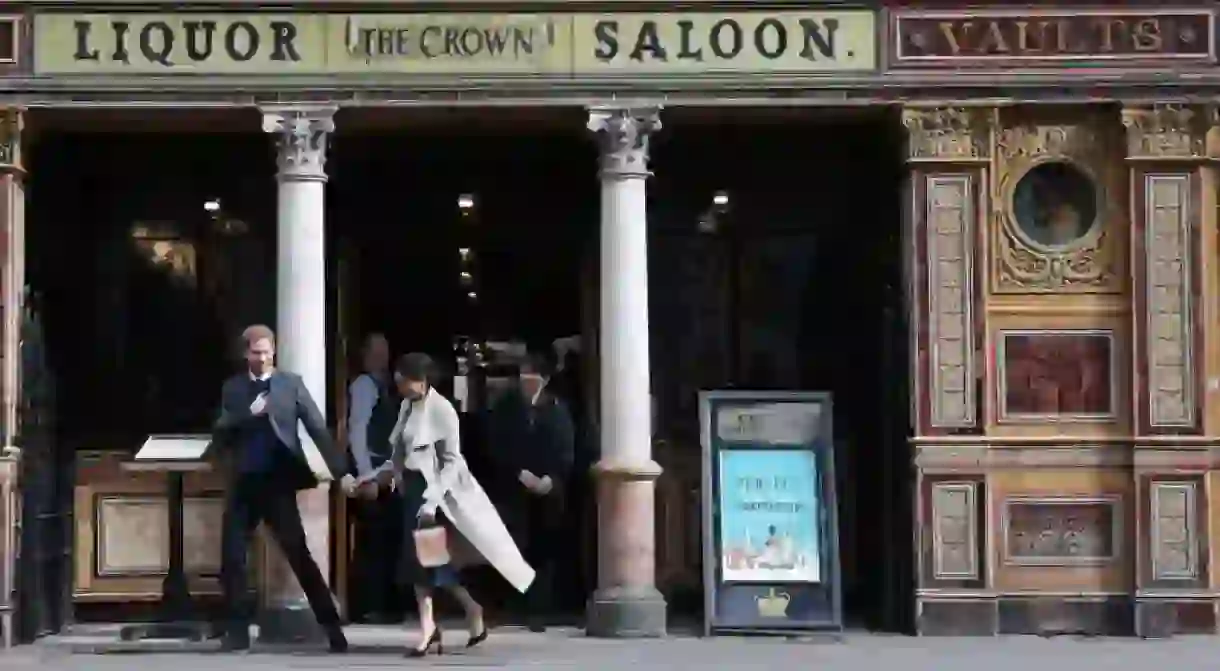 Prince Harry and Meghan Markle after some libations at The Crown Liquor Saloon in Belfast