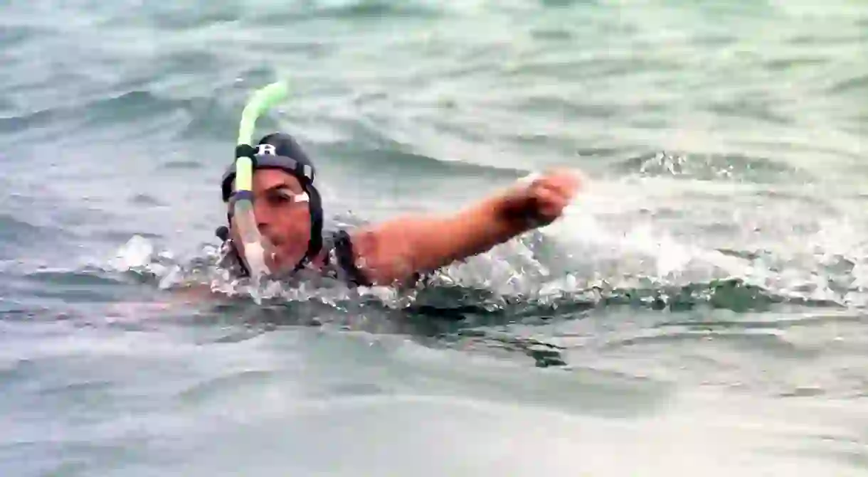 Ben Lecomte swimming across the Atlantic Ocean in 1998