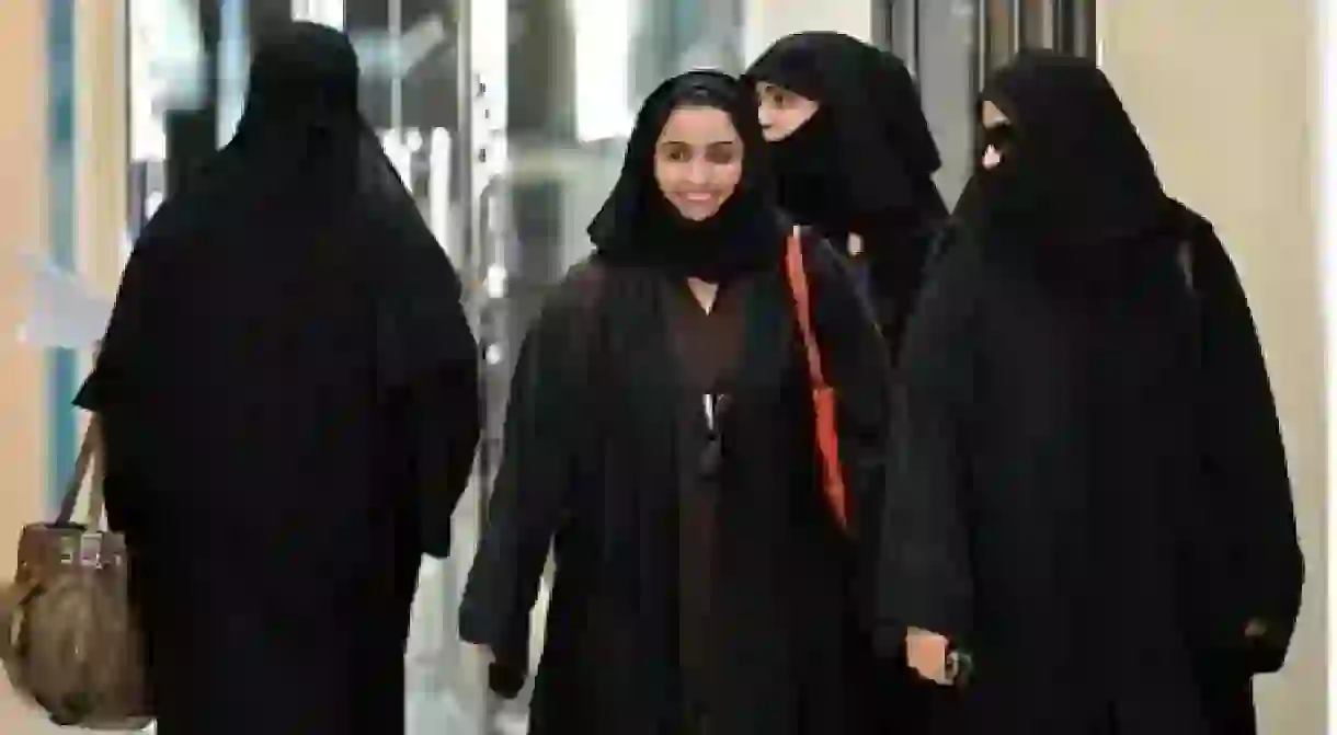 Saudi women walking in a mall in Jeddah, Saudi Arabia