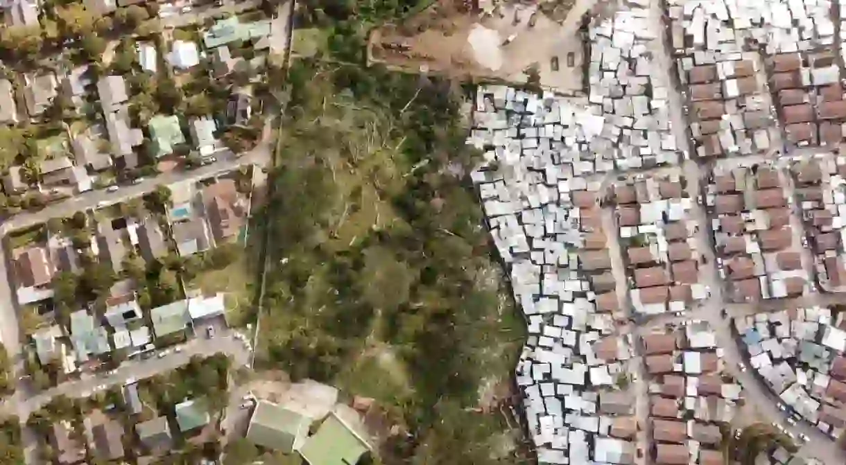 Aerial of township and suburbs, Cape Town