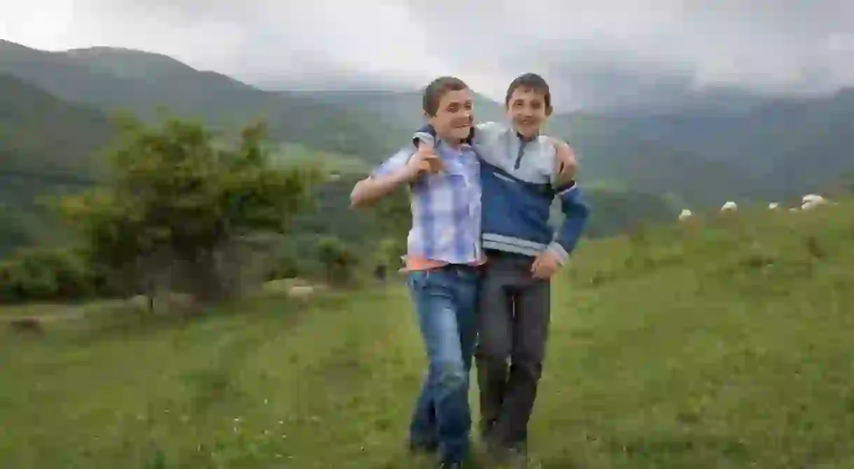 Armenian boys in a countryside