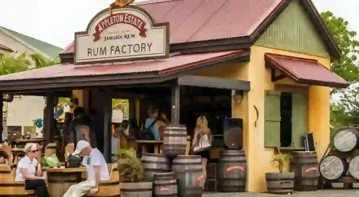 Tourists at the Appleton Estate Rum Factory store inside the Falmouth Cruise Port, Jamaica