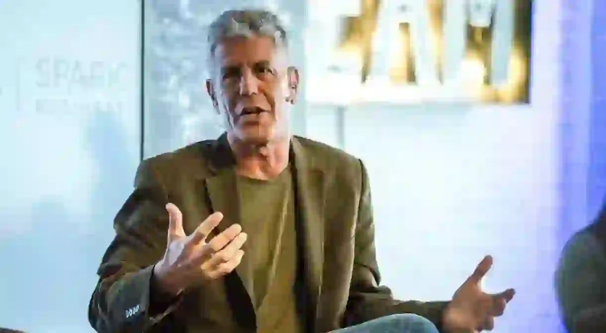 Anthony Bourdain talks at a SXSW event in Austin, Texas