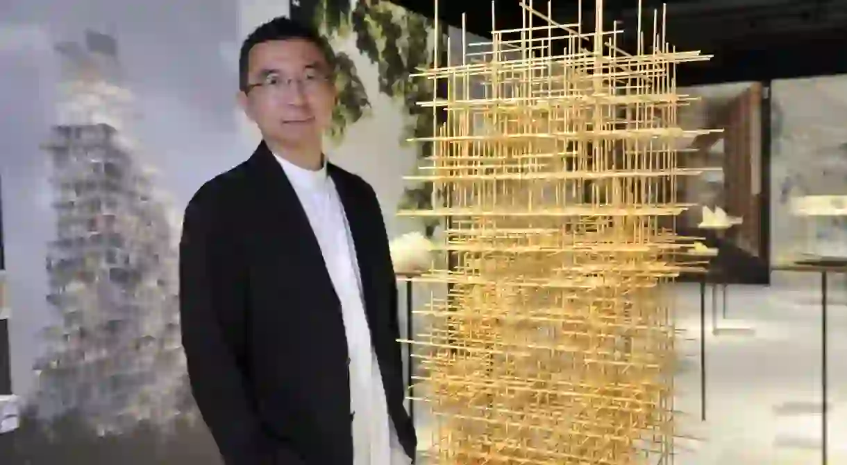 Sou Fujimoto in his exhibition Futures of the Future at Japan House London