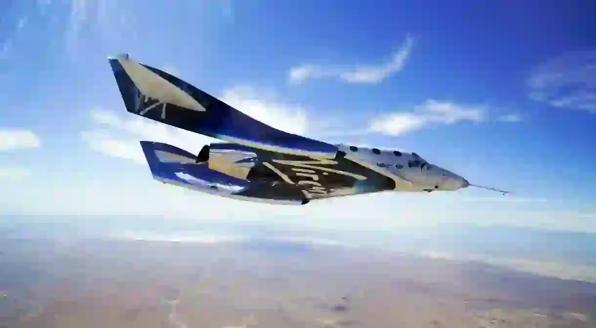 The Virgin Galactic Unity gliding back towards Earth