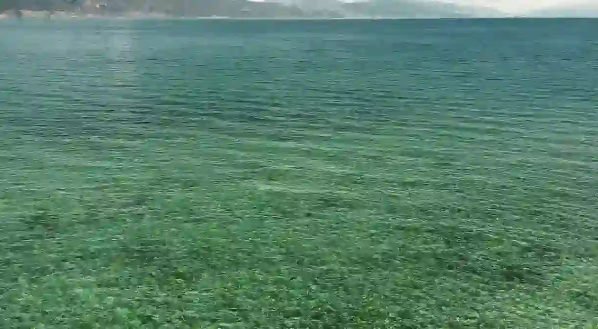 The clear waters of Ohrid Lake, perfect for a dip on warm summer days