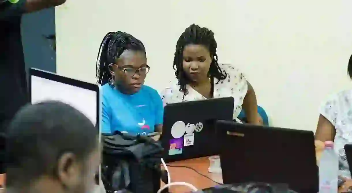 Women coders in training