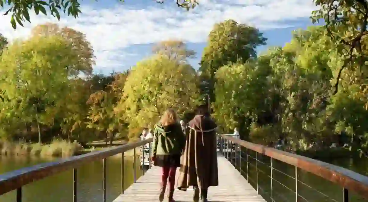 Dyssebroen bridge stretching over Stadsgraven canal in Freetown Christiania