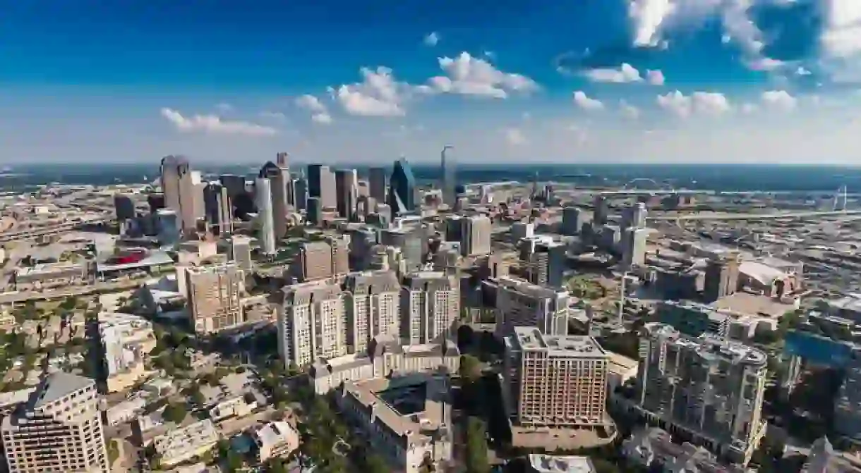 This aerial view shows Uptown, Downtown, and West Dallas