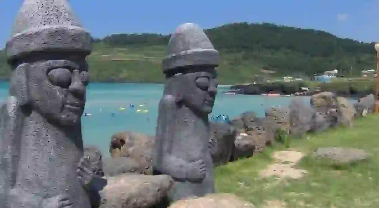 Dol Hareubang statues on Jeju Island, South Korea