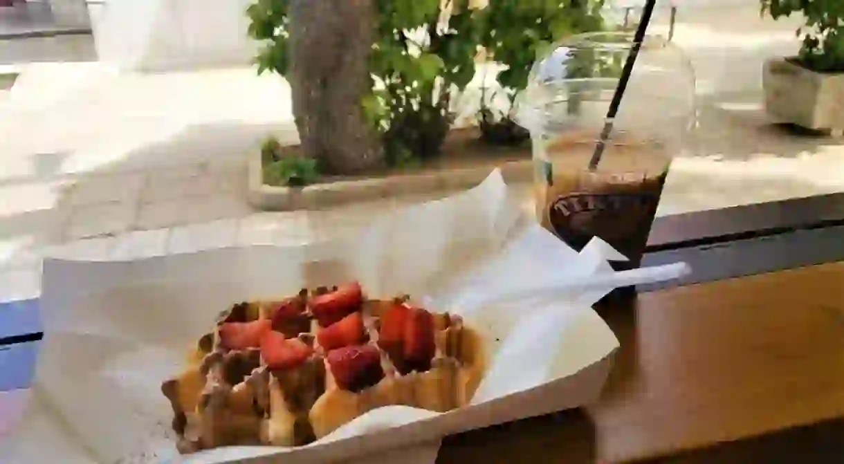 Even in Athens, you can find authentic Belgian waffles