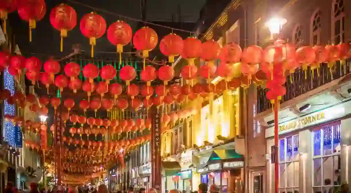 Lanterns on Gerrard Street in Londons Chinatown