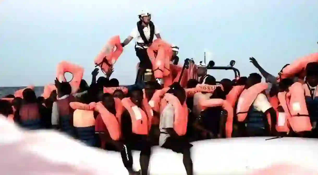 Migrants being rescued by the Aquarius