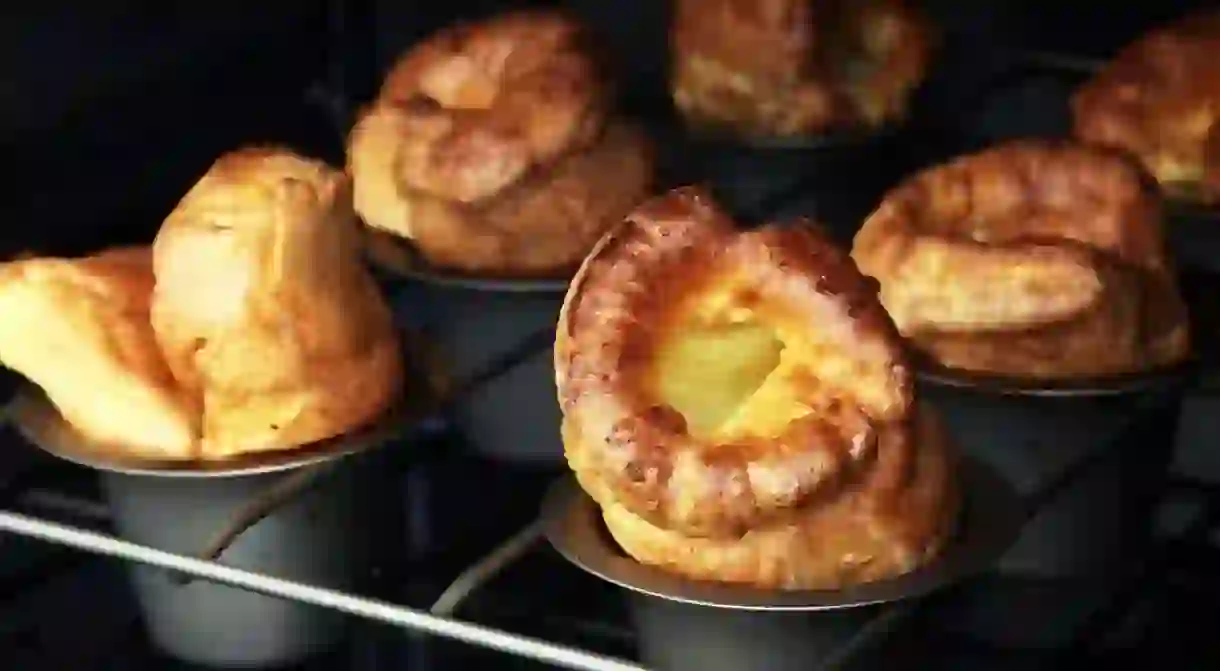 The Yorkshire pudding used to be served as one large, rather flat slab, but nowadays individual pudds are more common