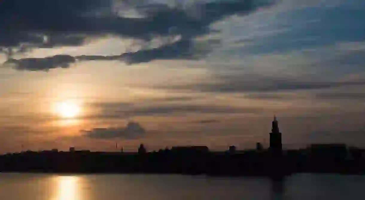 Sunset over Riddarholmen in Stockholm