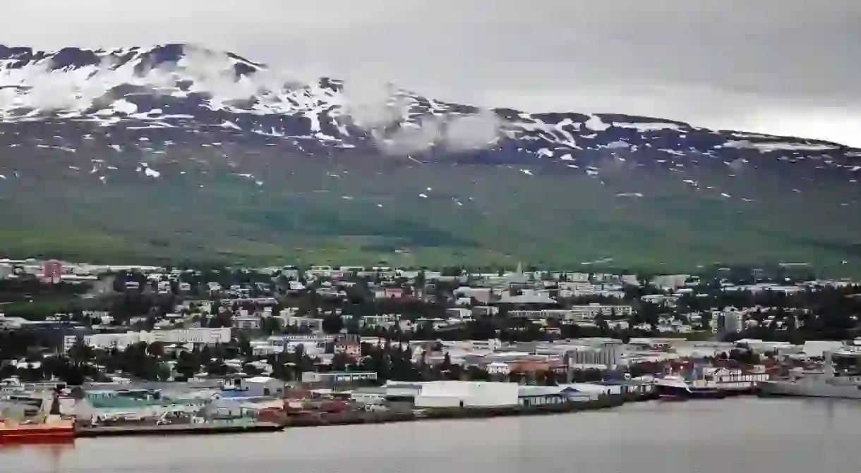 View of Akureyri from across Eyjafjordur